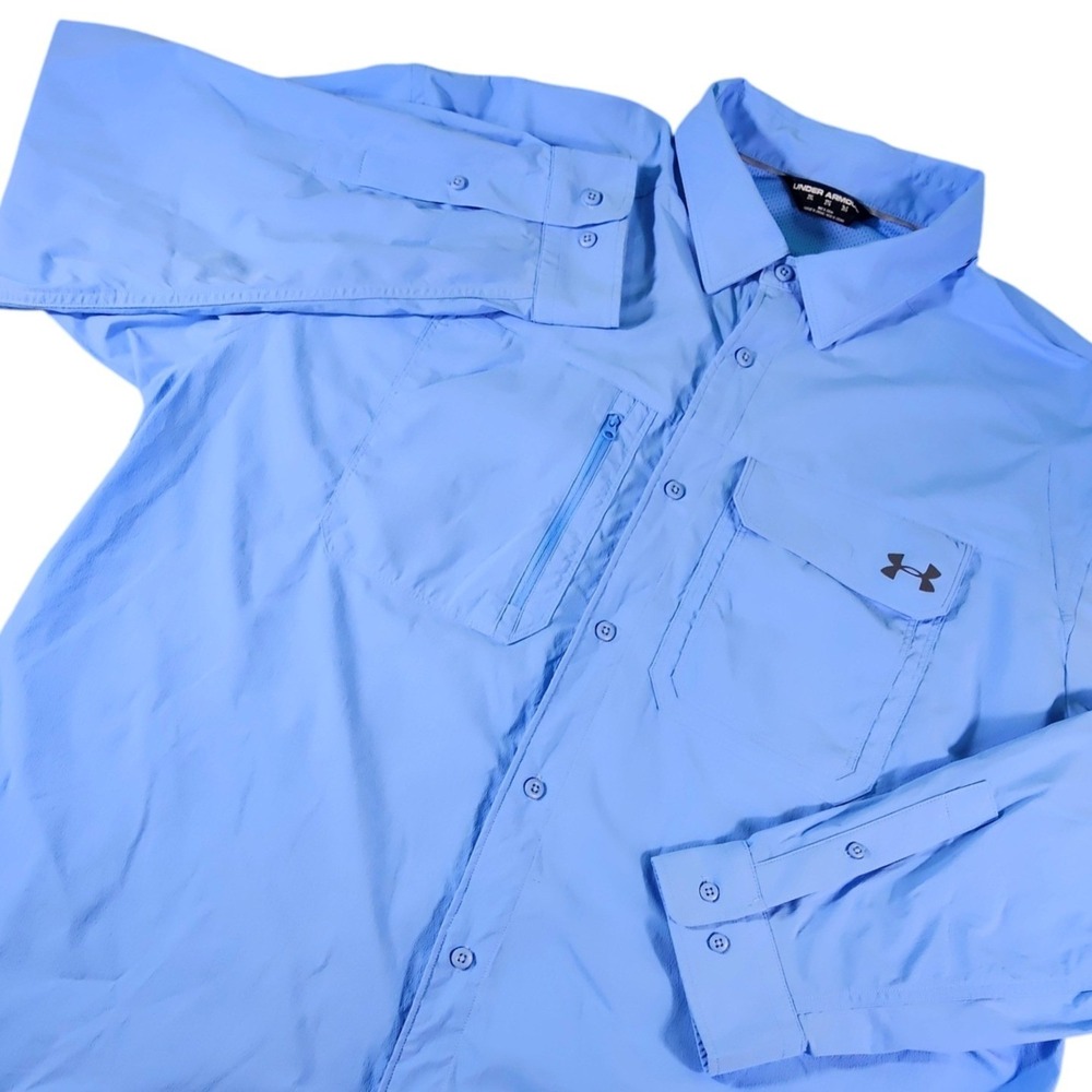 Under Armour Fishing Shirt Men 2XL Blue Vented Long Sleeve Button Up Performance